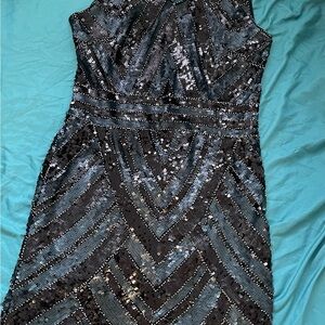 Molly Bracken Black and Silver Sequin Mini Dress